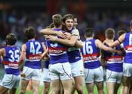 Marcus Bontempelli of the Bulldogs celebrates during the AFL first Preliminary Final match between the Greater Western <a href='https://www.sportskeeda.com/afl/sydney-swans' target='_blank' rel='noopener noreferrer'>Sydney</a> Giants and the Western Bulldogs